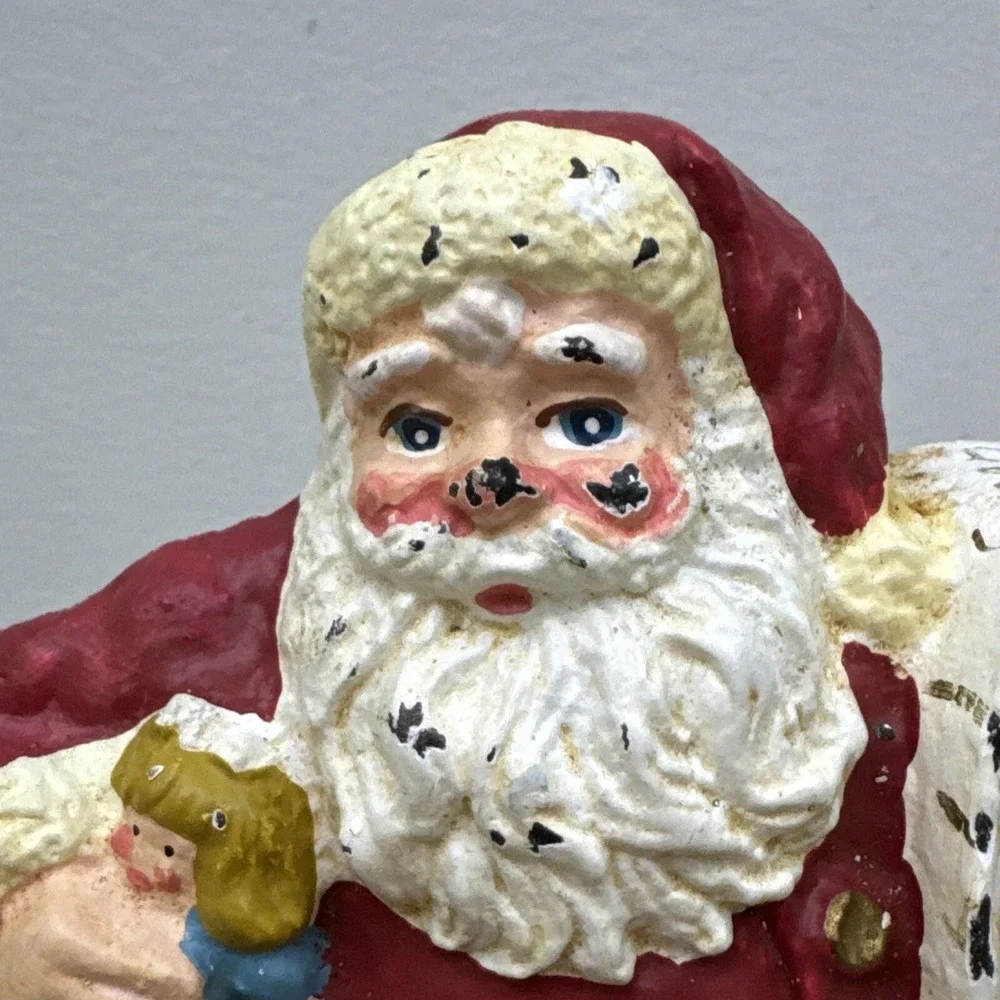 Vintage Cast Iron Christmas Stocking Hanger Double Hook Santa Claus Toys
